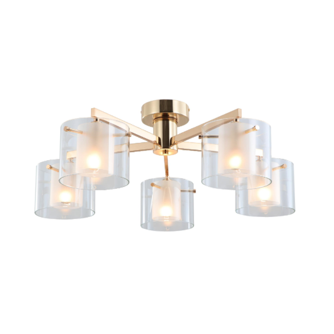 Gold Dual Gleses 5-Lights Flush Mount Peiling Lamp