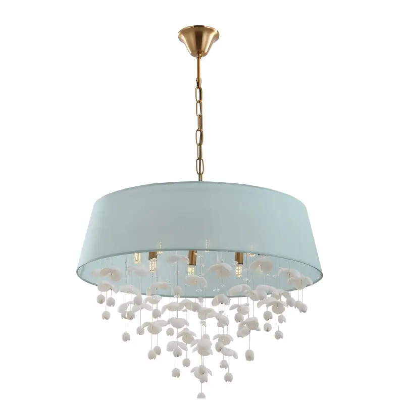โคมระย้าโคมไฟระย้า 8 ดวง Porcelain Drum Shade สำหรับห้องนั่งเล่น