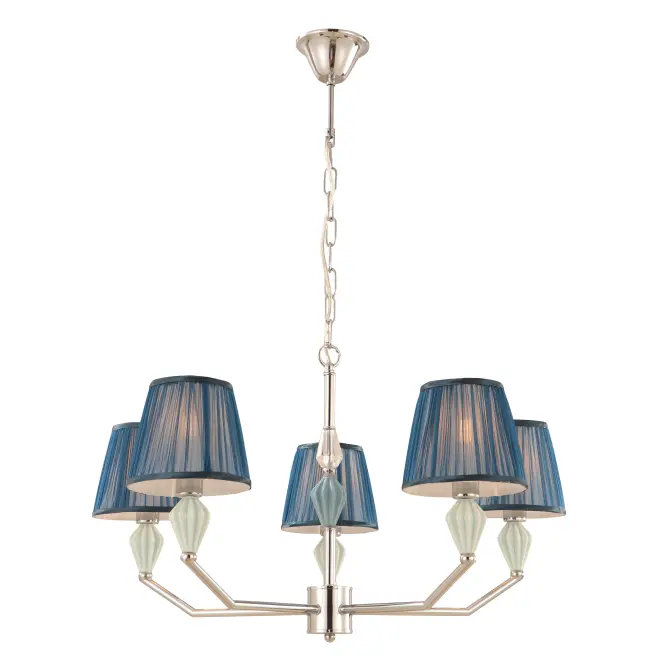 Navy Blue Blue 5-Light Drum Chandelier พร้อมสำเนียงเซรามิก