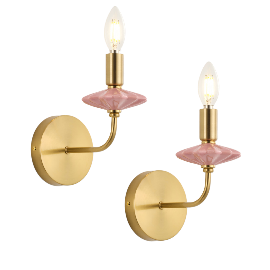 โคมไฟติดผนังเชิงเทียนเซรามิกสีชมพู